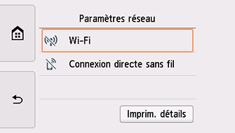 Écran Paramètres réseau